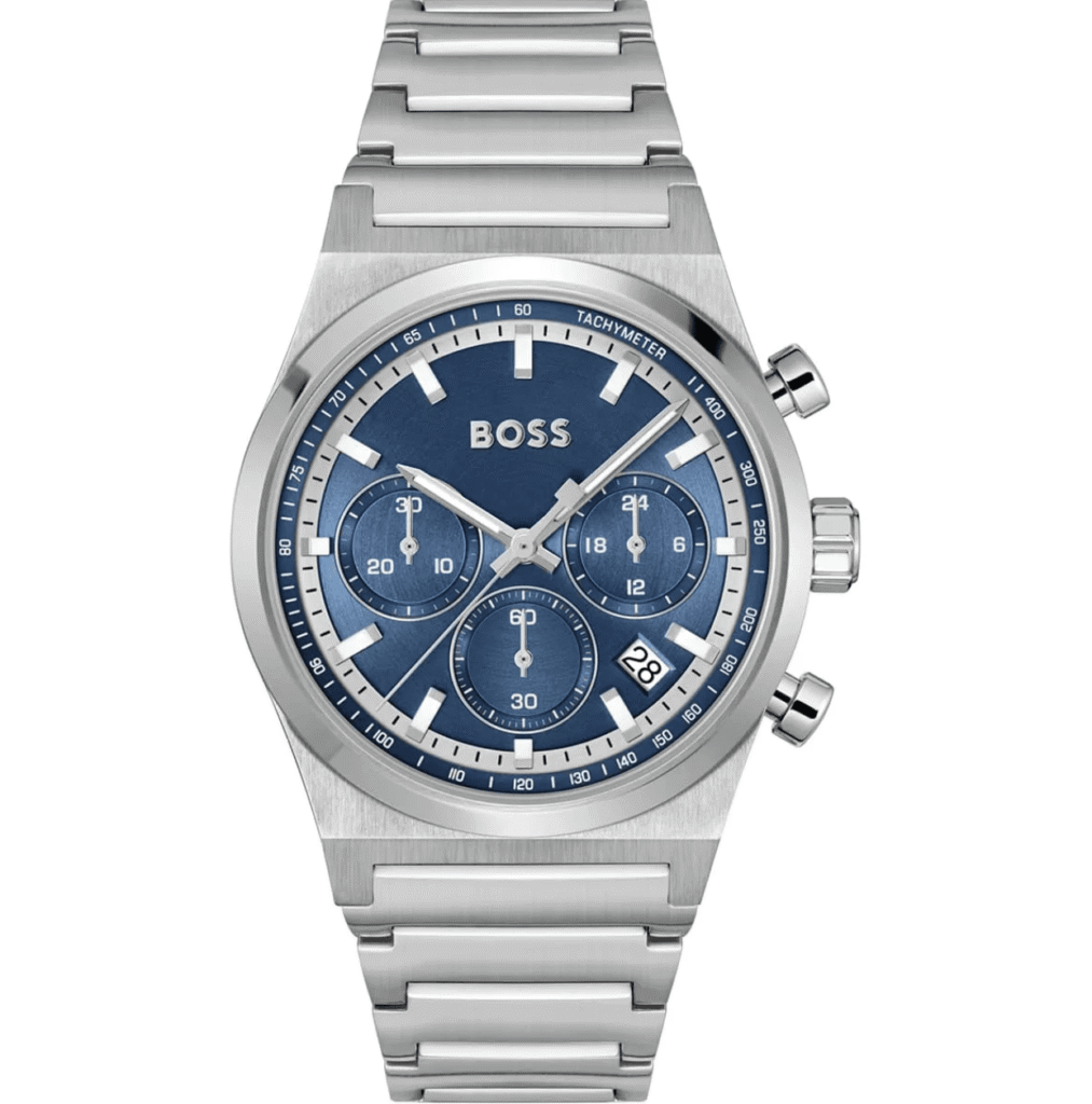 Montre Chronographe Hugo Boss 1514250 en Acier Argenté et Cadran Bleu Homme