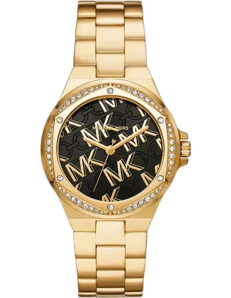 Montre Michael Kors Lennox MK7404 Femme 37mm — Cadran Noir & Bracelet Acier Doré