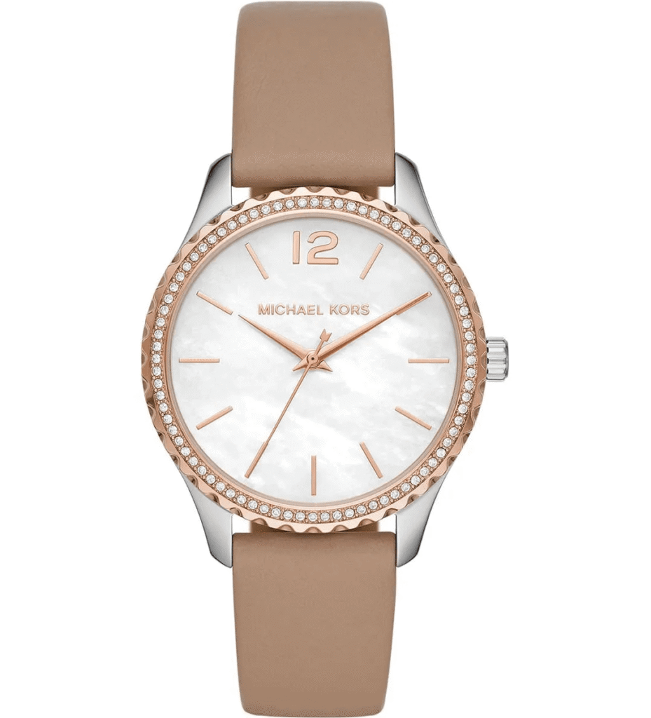 Montre Michael Kors Layton MK2910 – Bicolore Cristaux Bracelet Cuir Beige (MK2910) Femme