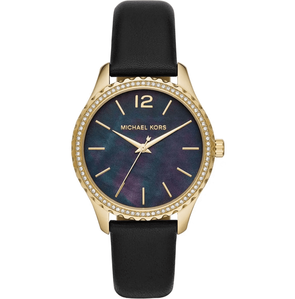 Montre Michael Kors Layton MK2911 – Or Cristaux Cadran Nacré Noir Cuir (MK2911) Femme