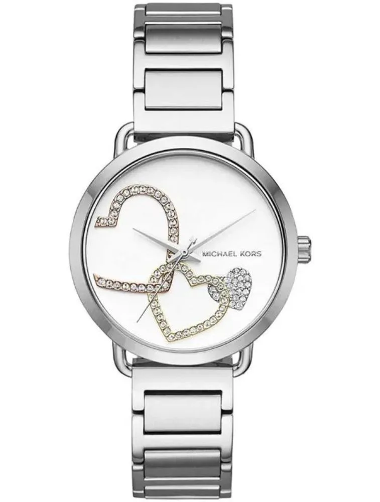Montre Femme Michael Kors Portia MK3823 en Acier Argenté avec Cœurs en Cristaux