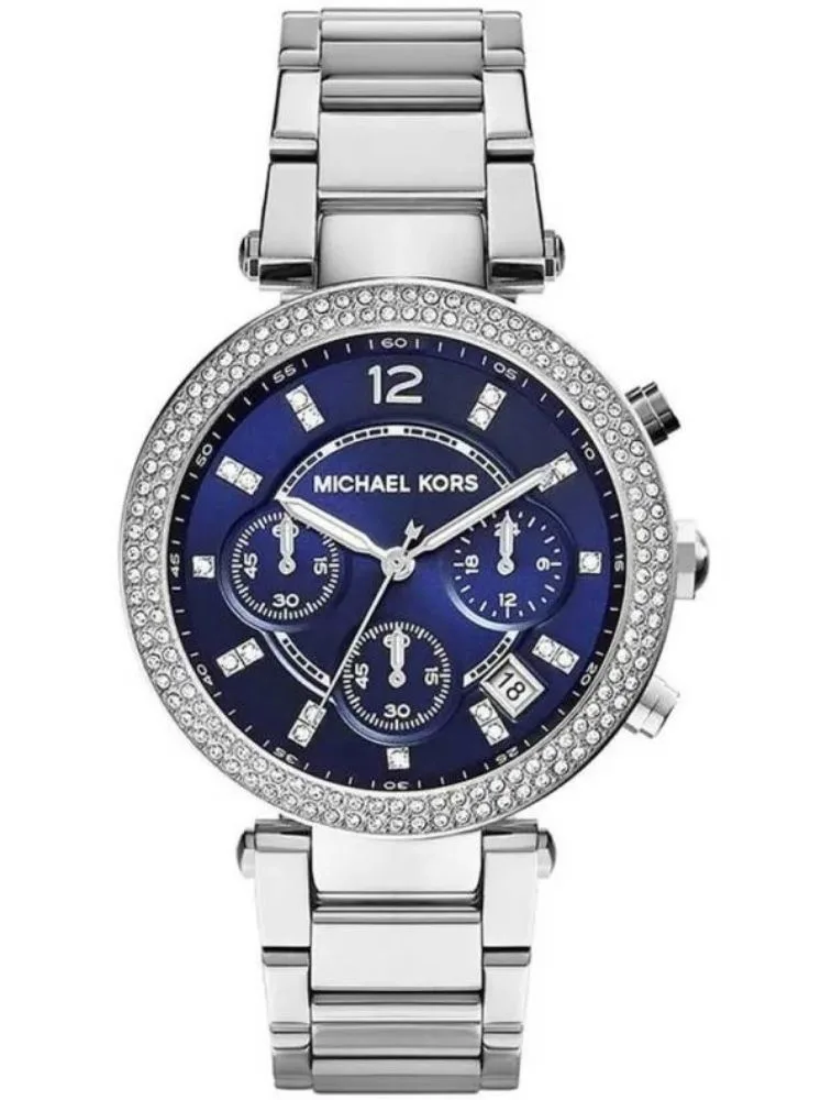 Montre Femme Michael Kors Parker MK6117 Chronographe Acier Argenté et Cadran Bleu
