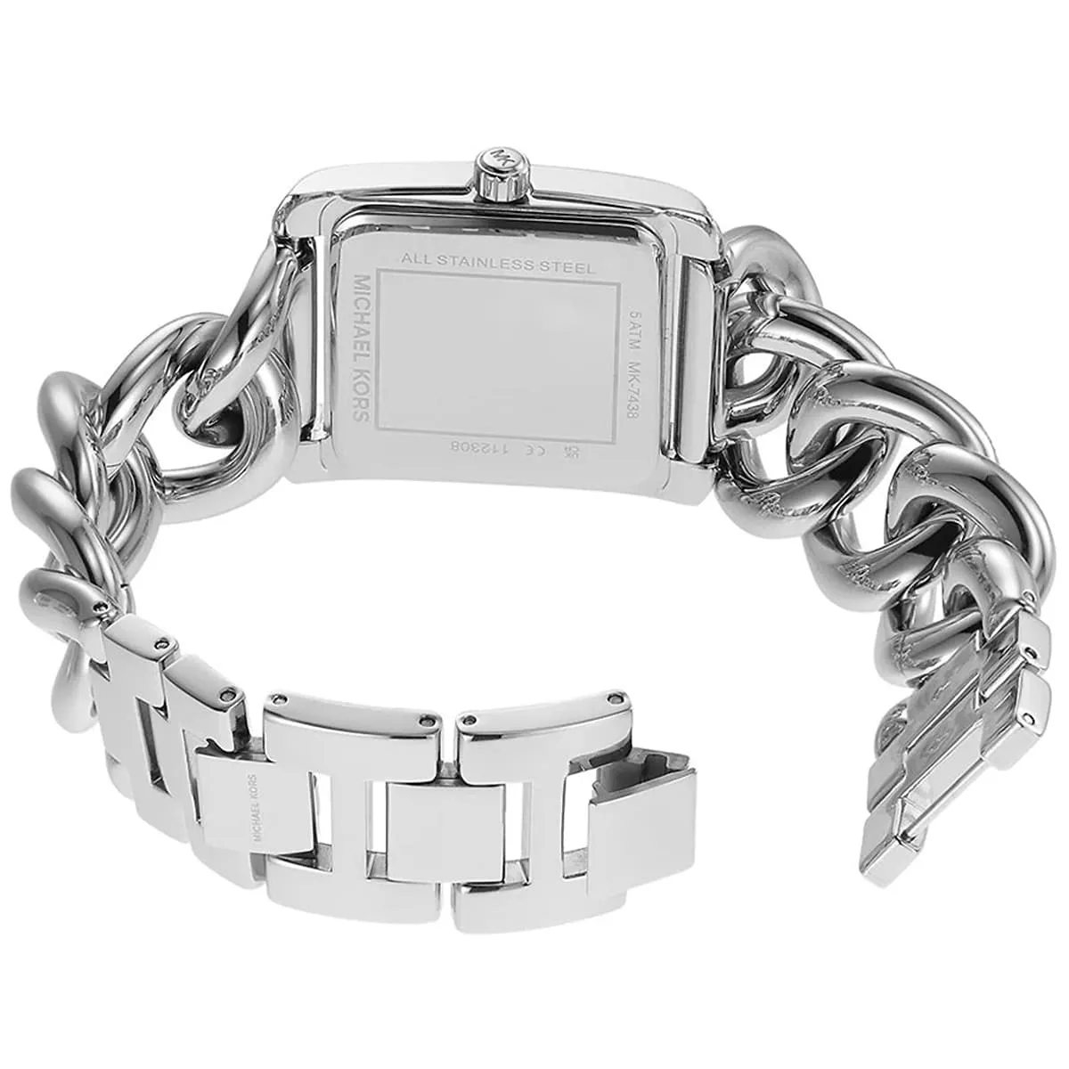 Montre Michael Kors Mini Emery MK7438 Femme – Boîtier Rectangulaire Serti de Cristaux & Bracelet Gourmette Acier Argenté – Image 2