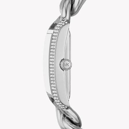 Montre Michael Kors Mini Emery MK7438 Femme – Boîtier Rectangulaire Serti de Cristaux & Bracelet Gourmette Acier Argenté – Image 3