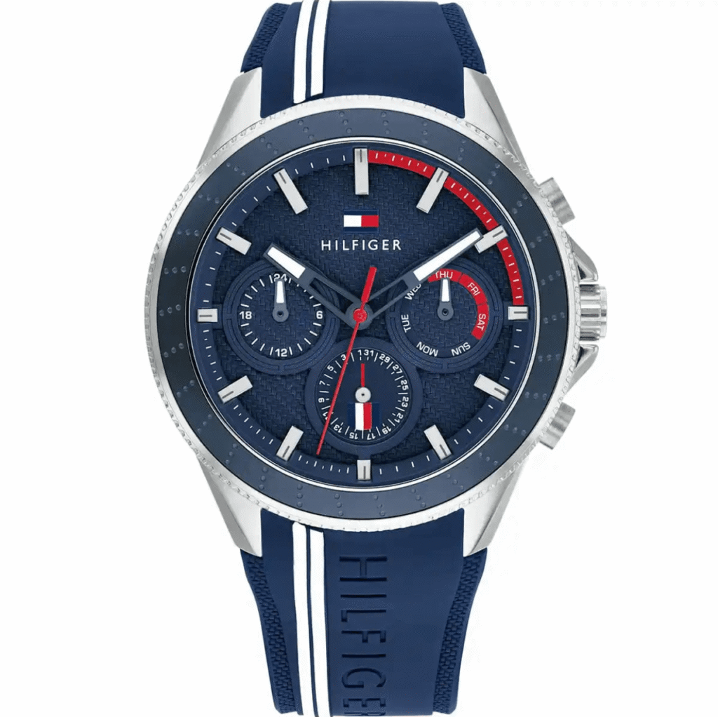 Montre Homme Tommy Hilfiger Aiden 1791859 Bleue 45mm, Bracelet Silicone et Cadran Multifonction